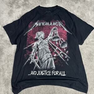 Vintage Metallic and Justice for All Graphic Tee Shirt Size Large Y2K Band Tee